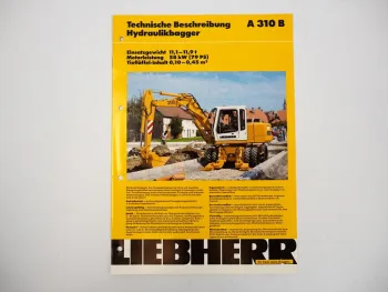 Prospekt Liebherr A310B Hydraulikbagger Technische Beschreibung 1998