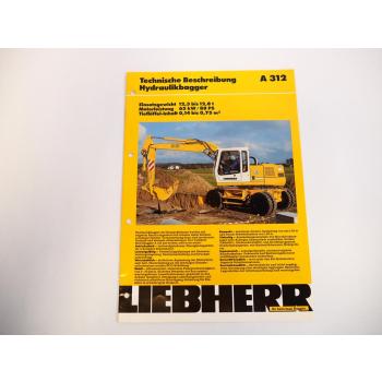 Prospekt Liebherr A312 Hydraulikbagger Technische Beschreibung 1993 Label