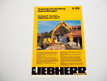 Prospekt Liebherr A316 Hydraulikbagger Techn. Beschreibung 1998