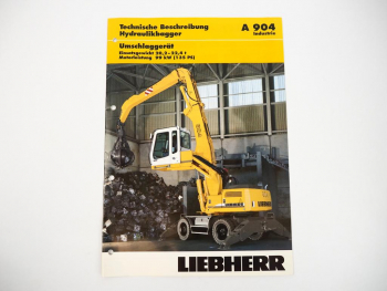 Prospekt Liebherr A904 Industrie Umschlaggerät Technische Beschreibung Label