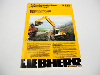 Prospekt Liebherr A922 Litronic Technische Beschreibung Hydraulikbagger 1996