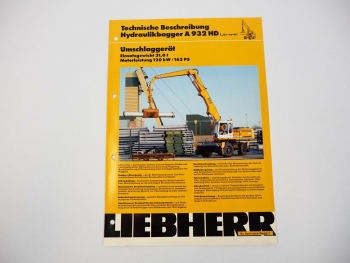 Prospekt Liebherr A932 HD Hydraulikbagger Technische Beschreibung 3/1992