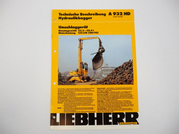 Prospekt Liebherr A932 HD Hydraulikbagger Technische Beschreibung 3/1997