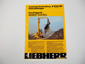 Prospekt Liebherr A932 HD Hydraulikbagger Technische Beschreibung 4/1996