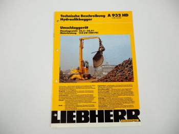 Prospekt Liebherr A932 HD Hydraulikbagger Technische Beschreibung 8/1998