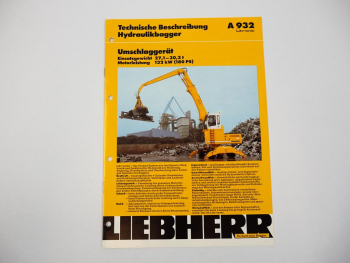 Prospekt Liebherr A932 Hydraulikbagger Technische Beschreibung 3/1997