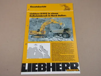 Prospekt Liebherr R 992 Einsatzbericht Kalksteinbruch Nord-Italien 1989