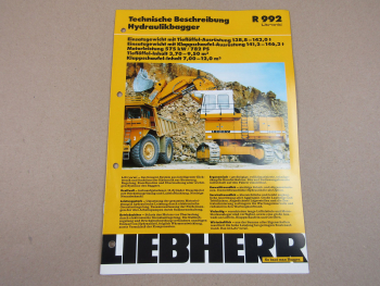 Prospekt Liebherr R 992 Litronic Hydraulikbagger Technische Beschreibung 1995