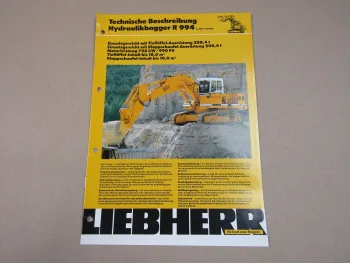 Prospekt Liebherr R 994 Litronic Bagger Technische Beschreibung 1992
