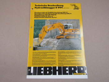 Prospekt Liebherr R 994 Litronic Hydraulik-Bagger 1992 Technische Beschreibung