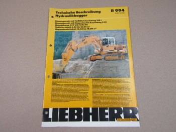 Prospekt Liebherr R 994 Litronic Hydraulik-Bagger 1994 Technische Beschreibung