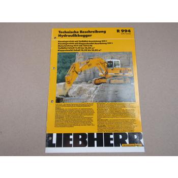Prospekt Liebherr R 994 Litronic Hydraulik-Bagger 4/94 Technische Beschreibung