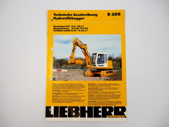 Prospekt Liebherr R308 Hydraulikbagger Technische Beschreibung 1996