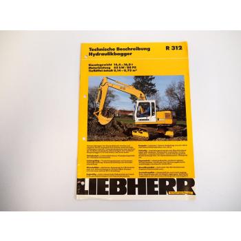 Prospekt Liebherr R312 Hydraulikbagger Technische Beschreibung 1994 Label