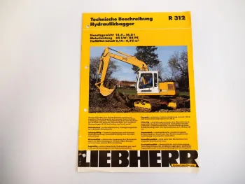 Prospekt Liebherr R312 Hydraulikbagger Technische Beschreibung 1994 Label