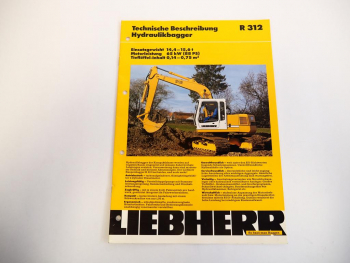 Prospekt Liebherr R312 Hydraulikbagger Technische Beschreibung 1996