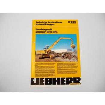Prospekt Liebherr R932 Hydraulikbagger Technische Beschreibung 1/1994 Label