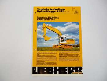 Prospekt Liebherr R932 Hydraulikbagger Technische Beschreibung 1990