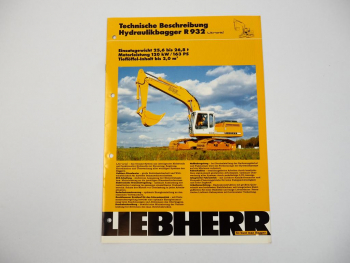 Prospekt Liebherr R932 Hydraulikbagger Technische Beschreibung 4/1990