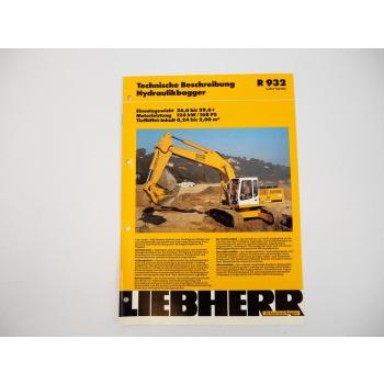 Prospekt Liebherr R932 Hydraulikbagger Technische Beschreibung 7/1994 Label
