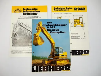 Prospekt Liebherr R942 Hydraulikbagger + Technische Daten 1980