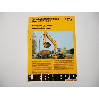 Prospekt Liebherr R942 Litronic Hydraulikbagger Techn. Beschreibung 1994
