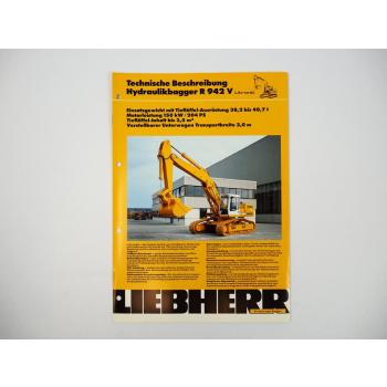 Prospekt Liebherr R942V Litronic Hydraulikbagger Techn. Beschreibung 1992 Label