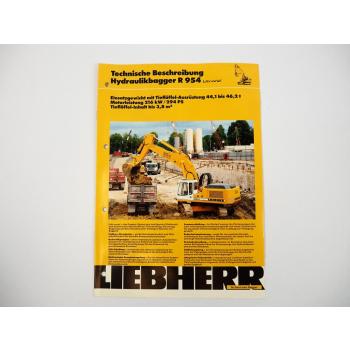 Prospekt Liebherr R954 Litronic Hydraulikbagger Techn. Beschreibung 1992 Label