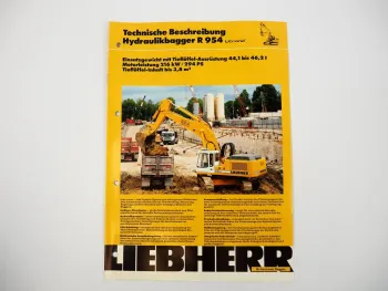 Prospekt Liebherr R954 Litronic Hydraulikbagger Techn. Beschreibung 1992 Label