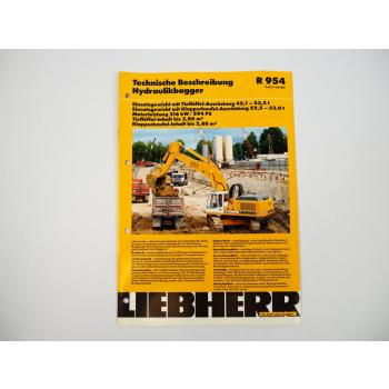 Prospekt Liebherr R954 Litronic Hydraulikbagger Techn. Beschreibung 1995 Label