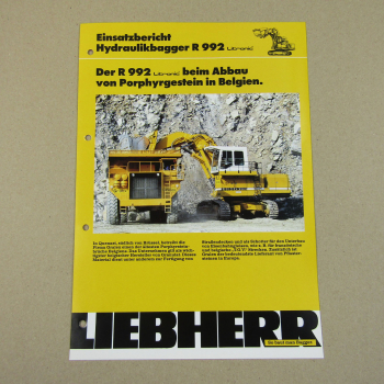 Prospekt Liebherr R992 Litronic Bagger Einsatzbericht Porphyrgestein Belgien Que