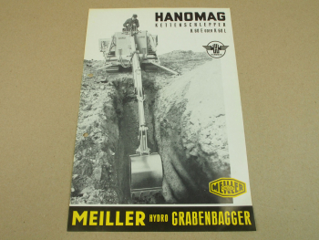 Prospekt Meiller Hydro Grabenbagger am Hanomag K60E K60L Kettenschlepper 1958