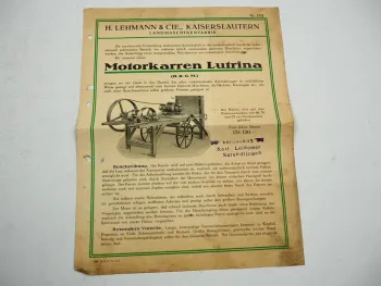 Prospekt Motorkarren Lutrina Lehmann Landmaschinen Fabrik Kaiserslautern 1927
