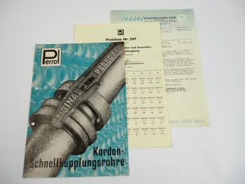 Prospekt Perrot Kardan Schnellkupplungsrohre für Pumpen 1958 + Preisliste