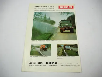 Prospekt Ries Spezialgeräte Bruchsal Spritzgeräte am Unimog 406 421 ca. 1970er J.