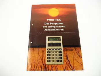 Prospekt Toshiba Taschenrechner Tischrechner Uhren Radios 1980er Jahre