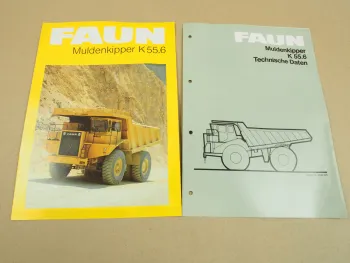 Prospekt und Datenblatt für FAUN K55.6 Muldenkipper von 1982/83