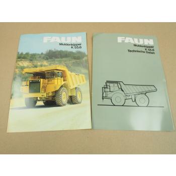 Prospekt und Datenblatt für FAUN K55.6 Muldenkipper von 1984
