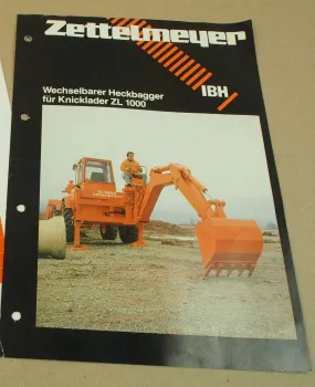 Prospekt Zettelmeyer IBH wechselbarer Heckbagger für Knicklader ZL1000 5/1979