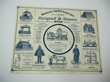Prospekt Zintgraff Heesen Segeltuch Decken Fabrik Köln Holzmarkt ca. 1900 Zelte