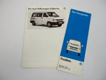 Prospekte VW California T4 Ausstattung Farben + Preisliste Transporter 1991