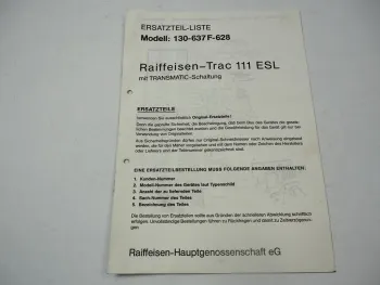 Raiffeisen Trac 111 ESL Ersatzteilliste Schaltplan Elektrik Mod. 130-637F-628