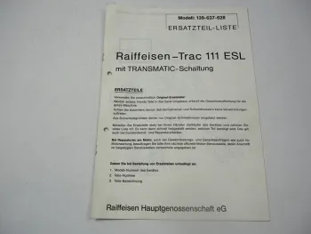 Raiffeisen Trac 111 ESL Ersatzteilliste Schaltplan Elektrik Mod. 139-637-628