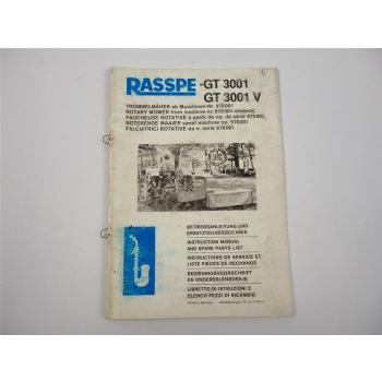 Rasspe GT 3001 3001V Trommelmäher Betriebsanleitung Ersatzteilliste 1979