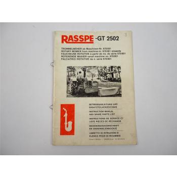 Rasspe GT2502 Trommelmäher Betriebsanleitung Ersatzteilliste 1979