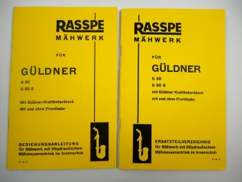 Rasspe Mähwerk Bedienungsanleitung Ersatzteilliste für Güldner G50 G50S Traktor
