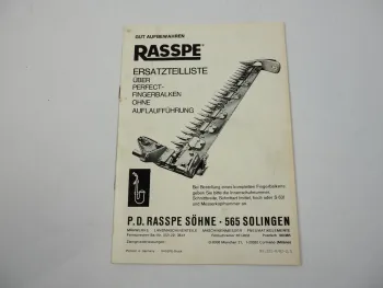 Rasspe Perfect Fingerbalken M H S63 Ersatzteileliste 1982