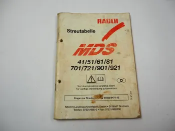 Rauch MDS 41 51 61 81 701 721 901 921 Düngerstreuer Streutabelle 1997