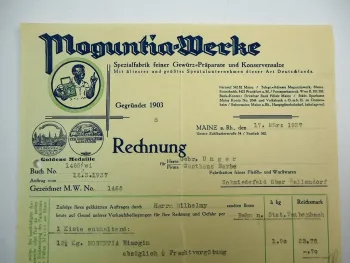 Rechnung Moguntia Werke Mainz Gewürz Präparate 1937