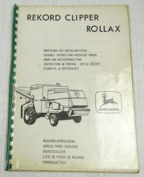 Rekord Clipper Rollax Anbau Betriebsanleitung Ersatzteilliste John Deere 925 935